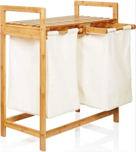 Bamboo Laundry Hamper and Shelf Two Sections Laundry Basket Bamboo dirty clothes basket