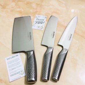 Dao nhật Global nấu bếp Nhật hàng bãi G - 50 Meat Cleaver - Dao chặt xương (350mm) Nhật Bản làm bằng thép không gỉ Cromova 18 dày đến 3.5mm - lưỡi dao cứng cáp và sắc bén lâu hơn