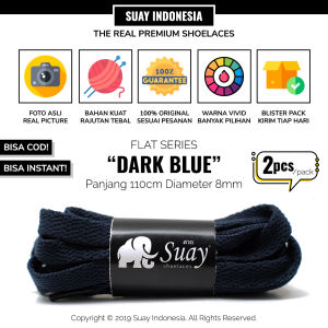 SUAY Tali Sepatu Gepeng Pipih Warna Biru Tua Panjang 110cm 8mm - Dark Blue FLAT Shoelaces