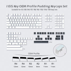 WOMIER 165 Key Grey/Red Pudding PBT Double Shot Shine Through Keycaps OEM Profile Custom Keycap Set Suit for 61/68/84/87/82/100 Gaming Mechanical Keyboard