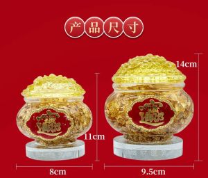 [Fortune Destiny] Feng Shui Gold Crystal Foil Ingot Attracting Wealth and Treasure Ornaments Bowl Prosperity Bowl 金箔水晶聚宝盆福袋葫芦元宝招财进宝摆件