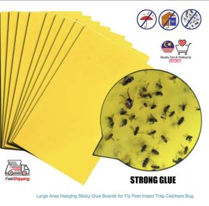 1231【Malaysia Ready Stock】【10pcs】18*26cm Sticky Traps Board for Outdoor Indoor Flying Plant Insect Mosquitoes Aphids Leafminers Non Poisonous Odourless Insects/Lizard/Fruit Flies Fly Cockroach Insect Sticker Stickey Glue粘苍蝇板