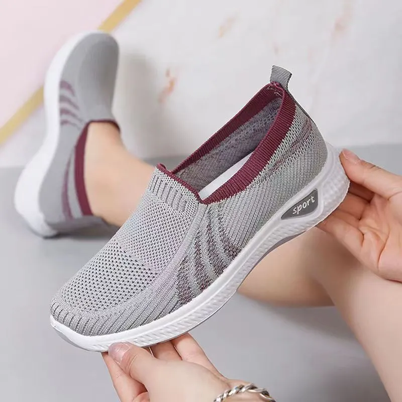 Slip On Rubber Shoes For Women Round Toe Mesh Casual Lightweight Sneakers  Fly Knitting Comfortable Bottom Wedge Shoes