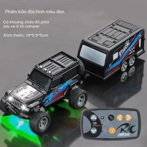 Xe điều khiển từ xa mini hợp kim 1:64 mô hình xe địa hình có rơ-moóc sạc USB 2.4GHz siêu chân thực