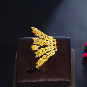 SEQUITO Gold Plated Exquisite Women Jewelry Full Paved Marquise Cut Yellow AAA Cubic Zirconia Wing Shape Banquet Party Ladies Adjustable Finger Ring SR076