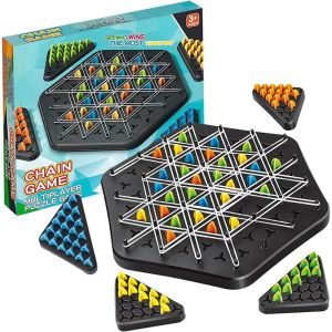【SG Stock】New Geometry Chain Board Puzzle Triangle Chess Table Games Rubber Band Training Educational Toys For Kids