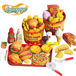 Aoduoyaya Kids Pretend Play Food Set Hamburger Fries Pizza Educational Fake Food Toy for Boys Girls Birthday Gift Kitchen Toys
