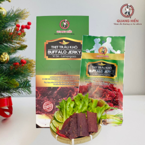 Khô trâu vị sả buffalo jerky lemongrass Quang Hiển đậm đà hương vị tự nhiên đồ ăn vặt ngon hộp 100gr