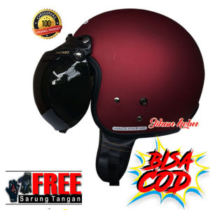 HELM RETRO / HELM BOGO CLASSIC JM RED MAROON DOFF TERBARU
