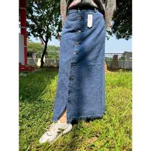 Rok jeans wanita terbaru  Rok jeans panjang rok jeans kancing rok jeans korea styleis/rok jeans snow