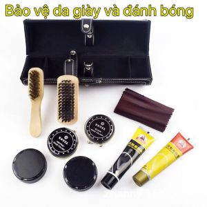 Bộ xi hộp da cao cấp bảo vệ và đánh bóng giày dép túi ví đồ da sang trọng lịch sự bộ 10 món