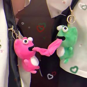 Spit Out Tongue Frog Keychain with Magnetic Couple Funny Eyeballs Pull-Out Doll Pendant Car Bag  Keyring Accessories