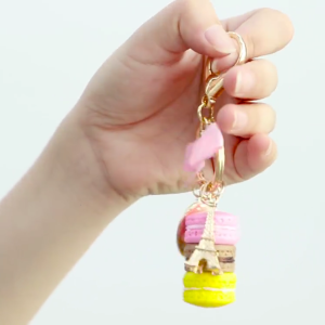 Fashion Cake Keychain Car Keyring Women Bag Charm Accessories Macaron with Paris Tower Key Chain Gift for Girls