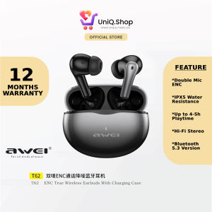 Awei T62 Noise Cancelling Wireless Earbuds (Black) | ENC In-Ear Bluetooth Earphones with Microphone Mic Waterproof IPX5