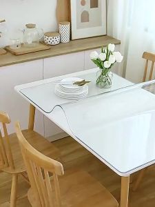 table cloth square table PVC Soft Glass Alas Meja Segi Empat Telus Waterproof Oil Resistant Easy Clean Home Table Cover