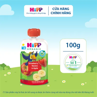 Dinh dưỡng 100% Trái cây nghiền Organic HiPPiS Dâu tây Chuối Táo 100g