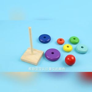 Mainan Menara Pelangi Kayu Wooden Rainbow Stacking Tower Educational Toy Kids STEM Learning Creative