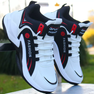 Basketball shoes Spring and Autumn mens shoes Leather waterproof sports shoes Versatile trend mid top shoes Anti slip wear-resistant and height increasing shoes for men