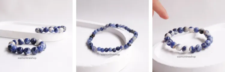 SODALITE หิน โซดาไลท์ เลือกขนาดเม็ดหินได้ (4-12 มม.) สร้อยข้อมือหินแท้