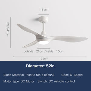 YYD พัดลมเพดานขนาด 52 นิ้ว + ไฟ LED พัดลมระบายอากาศขนาดใหญ่พิเศษ ประหยัดพลังงาน และเป็นมิตรกับสิ่งแวดล้อม เหมาะสําหรับห้องนั่งเล่น ห้องครัว ฯลฯ