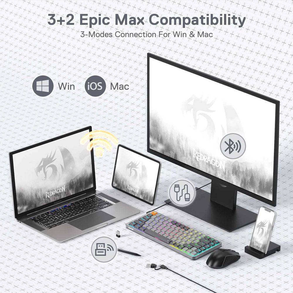 Redragon Azure K652GG-RGB-Pro 75% Low-Profile Wireless Mechanical Keyboard