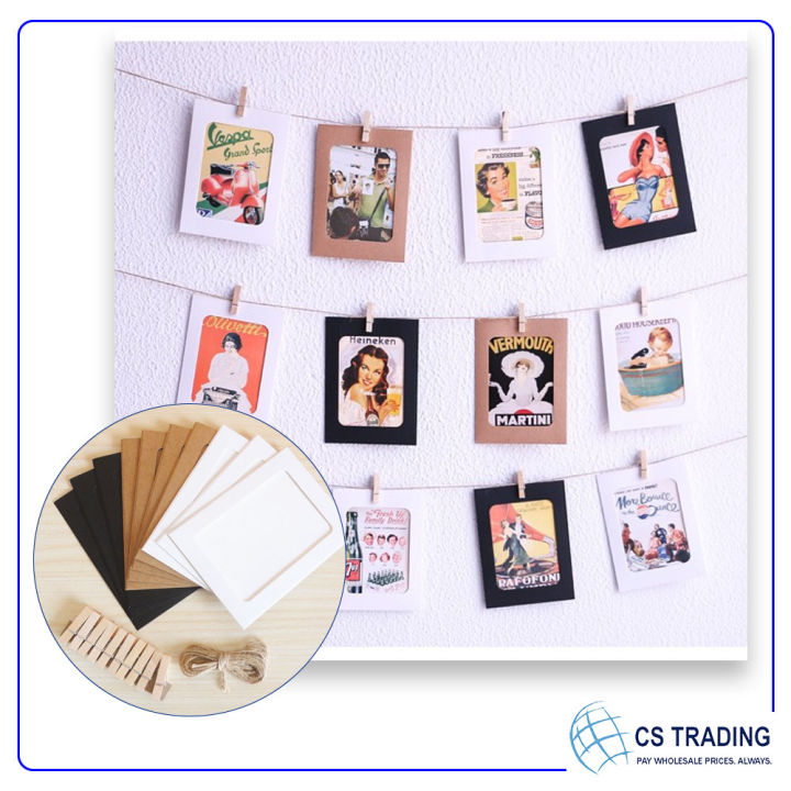 DIY Photo Frame with Wooden Clip and Rope Hang on Wall Decoration