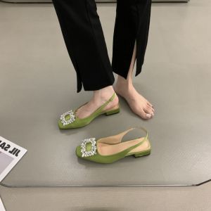 French Low-Heeled Rhinestone Baotou Sandals Womens Shoes 2023 New Style Summer Classy Square Toe Black Evening Single㏇X0414