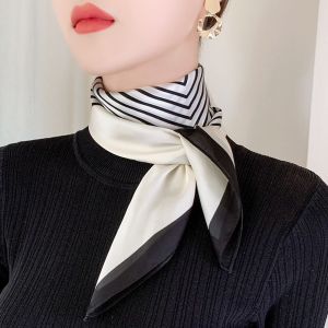 XINSU38 Geometric Shape Classic Scarf Accessories French Striped Silk Scarf Headband Wraps Large Square Scarf Letter Silk Scarf Female Shawl Printed Scarf Korean Style Scarves