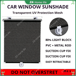 [Ready Stock] Retractable Suction Cup Car Sun Shade Curtain Titanium Silver Coated / Breathable Mesh Car Home Office UV Protection Heat Insulation Window Sunshade