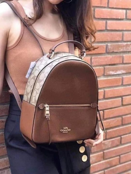 Best Seller Coach F76622 Jordyn Zip Backpack in Saddle Crossgrain Leather and Signature Coated Canvas Khaki Lazada PH