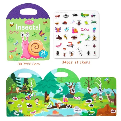 First Sticker book Insects Space Vehicles Animals ocean reusable no glue jelly stickers kids activity books 3+ yrs