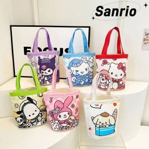 Kawaii Sanrio Cinnamoroll Canvas Bag Hello Kitty Cartoon Shoulder Bags Kuromi Casual Shopping Pochacco Handbag Melody Girl Gifts