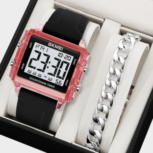 SKMEI 【free Cuban bracelet】2024Fashion Watch for Men Waterproof Multifunctional Transparent Design Sports Casual Mens Watch 2320