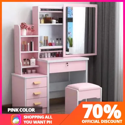 [LIMITED STOCKS] [SAYWPH] EUROPEAN STYLE VANITY DRESSER TABLE MODERN DESIGN WITH SLIDING MIRROR AND CHAIR MAKEUP TABLE BEDROOM FURNITURE MULTI STORAGE CLOSET NO LIGHT