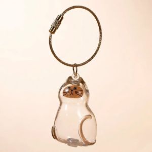 WENYOU Small Ornaments Cat Fur Storage Pendant Cute Cat Shaped Transparent Container Stylish Keychain Kawaii Bright Link Capsule Portable Souvenirs Birthday Gifts