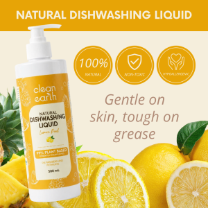 Clean Earth Dishwashing Liquid Lemon Peel Scent Plant-Based Eco-Enzyme Non-Toxic 500ml