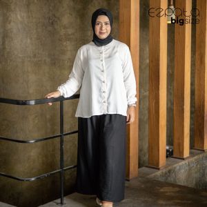 Ezpata Atasan Nisa Kemeja Wanita Crinkle Hitam Putih Polos LD 105 110 130 Premium Berkualitas