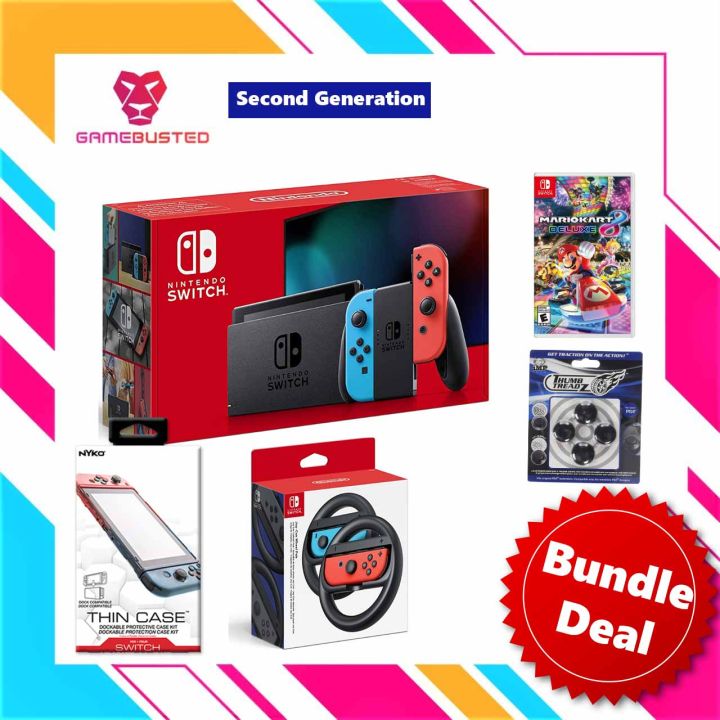 Nintendo Switch Console (Neon Asia-Gen2) Super Mario Kart 8 Deluxe Bundle - 1 Year Local Warranty