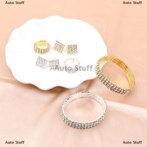 [COD] Auto Stuff ชุดเครื่องประดับเจ้าสาว4ชิ้น เซ็ตชุดต่างหูแหวนกำไลสร้อยคอหรูหรางดงามสุดๆเครื่องประดับแฟชั่นแวววาวของขวัญงานปาร์ตี้