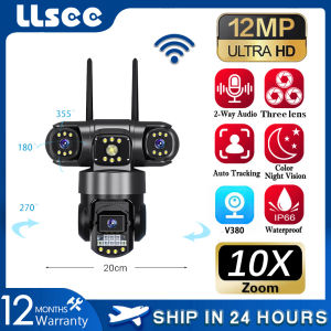 LLSEE V380 PRO 4K 12MP 3 เลนส์กล้องไร้สาย WiFi 360 กล้องวงจรปิดกันน้ำกลางแจ้ง 10 ครั้งซูมสีเต็มรูปแบบคืนวิสัยทัศน์ HD กล้องรักษาความปลอดภัย