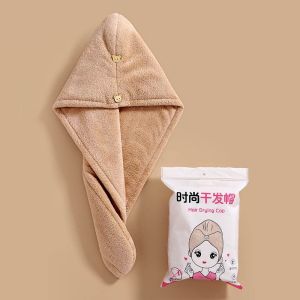 Double Layers Microfiber Soft Towel for Hair Drying Cap Towel Wrap with Button Quick Water Absorbent Breathable Durable Portable High Density Quick-Drying Thick Hair Drying Bath Salon Spa Travel Cap Turban Tuala Rambut Mandi Wanita Perempuan Serap Air干发帽
