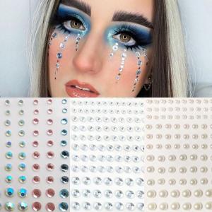 CAEDU 1PC Women Party Pearls Face Decal 3D Nail Art Decoration Face Body Colored Jewelry Stickers Festival Makeup Decoration Rhinestone Stickers