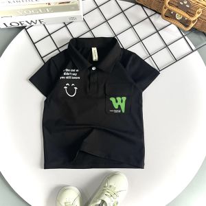 Áo thun cổ trụ có túi cho bé mặc đi học đi chơi chất liệu thun cotton 100% co giản 4 chiều từ 11-37 kg