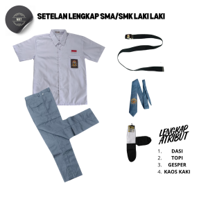 Setelan Super Lengkap Seragam Sekolah SMA SMK LAKI BAJU PENDEK CELANA PANJANG Cowok Set Sekolah SMA