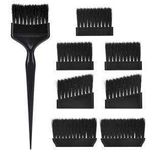 DEER 1Set Easy Clean 8pcs Replaceable Brush Head Kit Professional Durable Hair Dye Brushes Replacement Set DIY Tail Comb Hairdressing Tinting Coloring Tools Salon