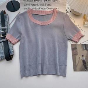 Baju Crop Top Lengan Pendek Kekinian Atasan Wanita Kombinasi Basic Korean Bahan Rajut Halus Tebal