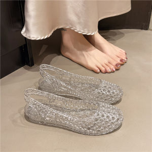 [Free Shipping] Fashionable new transparent womens sandals summer stylish womens niche flat shoes closed-toe hollowed-out light luxury womens shoes