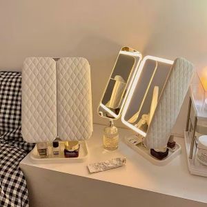 Beauty Makeup LED Mirror Cosmetics |  3 LED Light Mode Adjustable Height 90⁰ Rotation Left side mirror can amplify 2 times Bigger Tray to put things Type C Charging