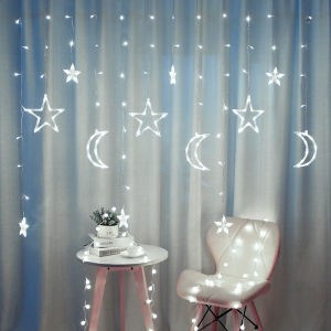 Abenkle Christmas lights Moon Star Fairy Lights Curtain String Fairy Lights 8 Flashing Modes Garden Holiday Wedding Party Decoration New year Christmas Decoration