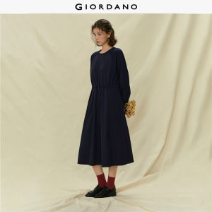 Giordano Women Drawstring waist rib spliced dress Free Shipping 18465231
